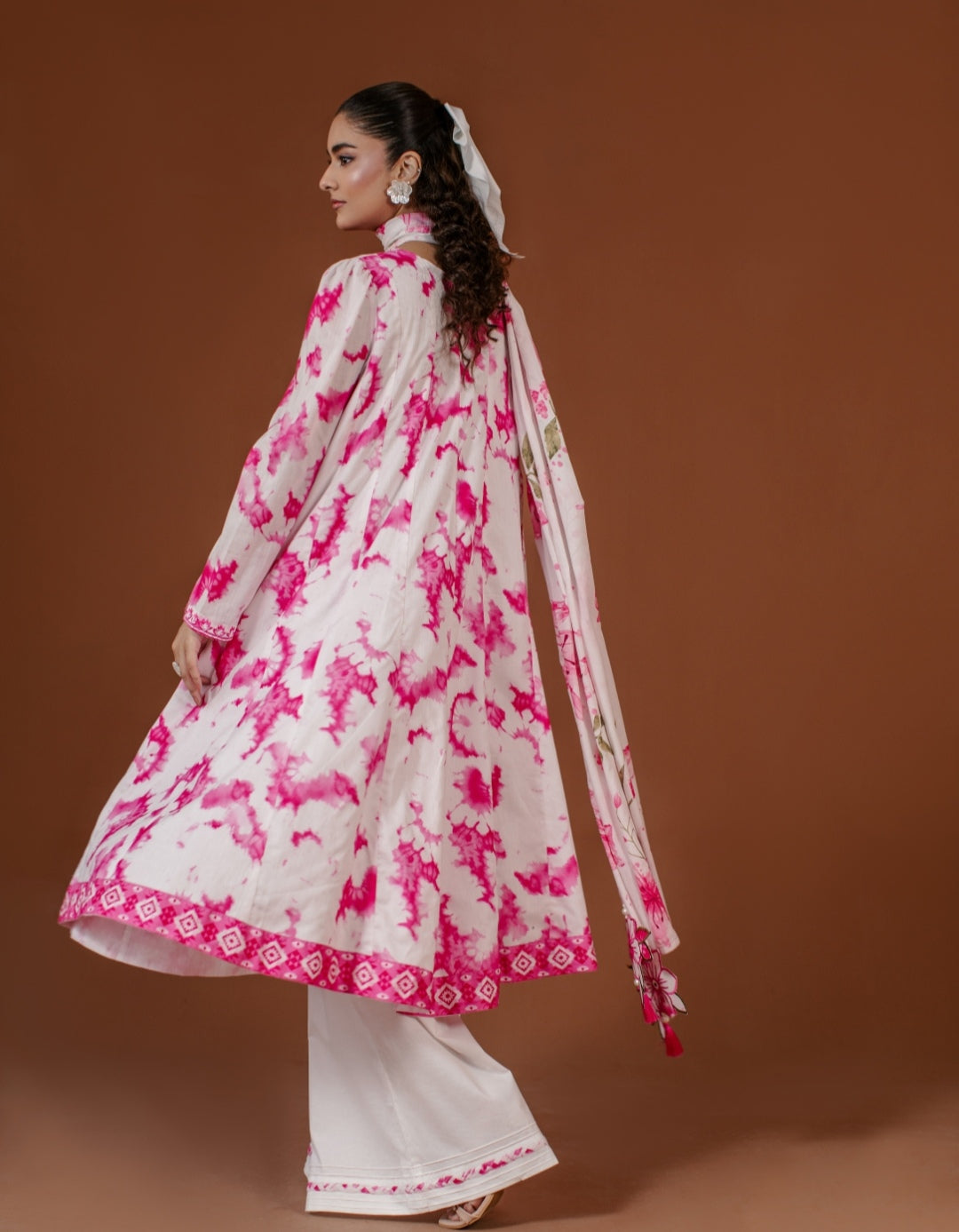 3-Piece Tie And Die Pink Printed Embroidered