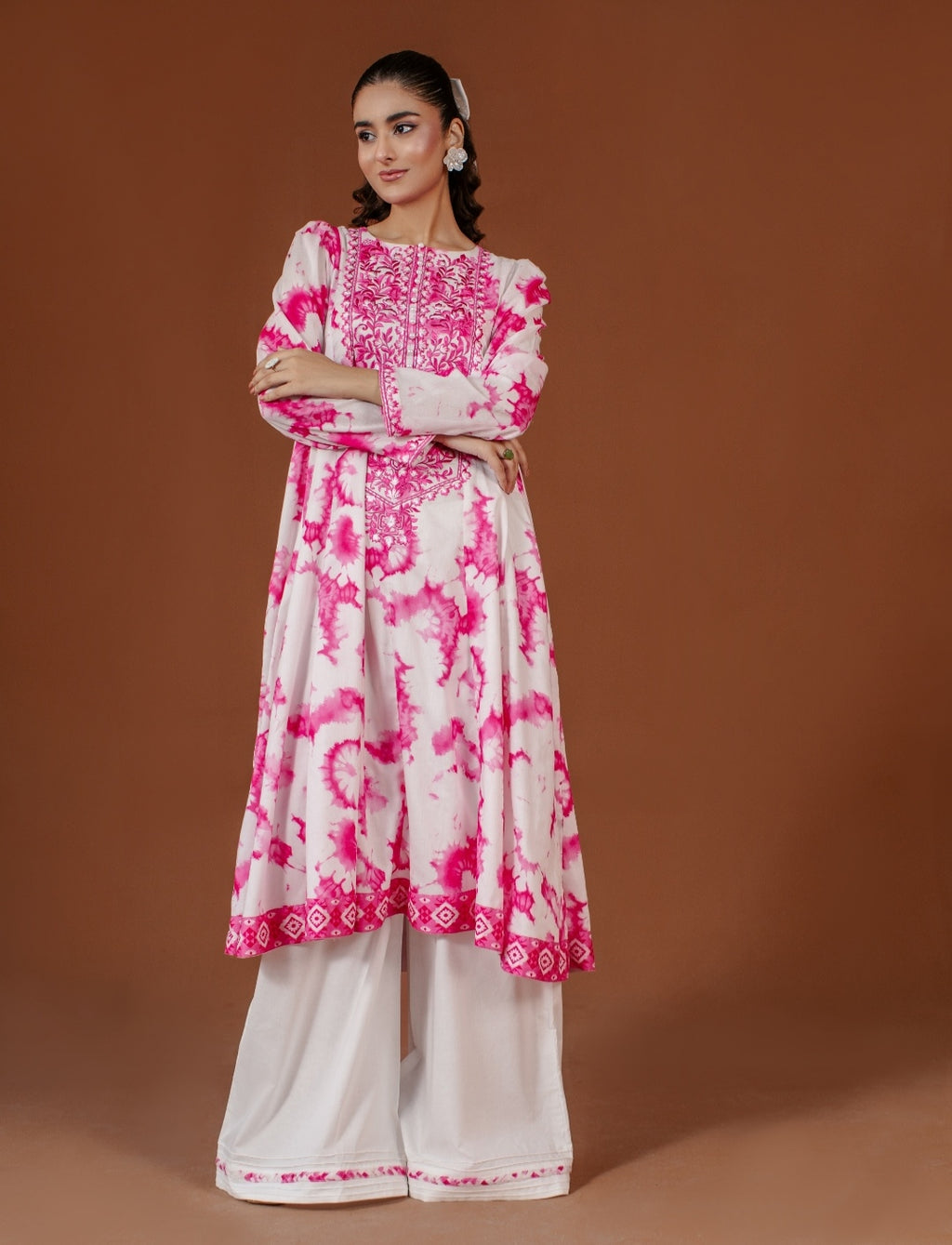 3-Piece Tie And Die Pink Printed Embroidered