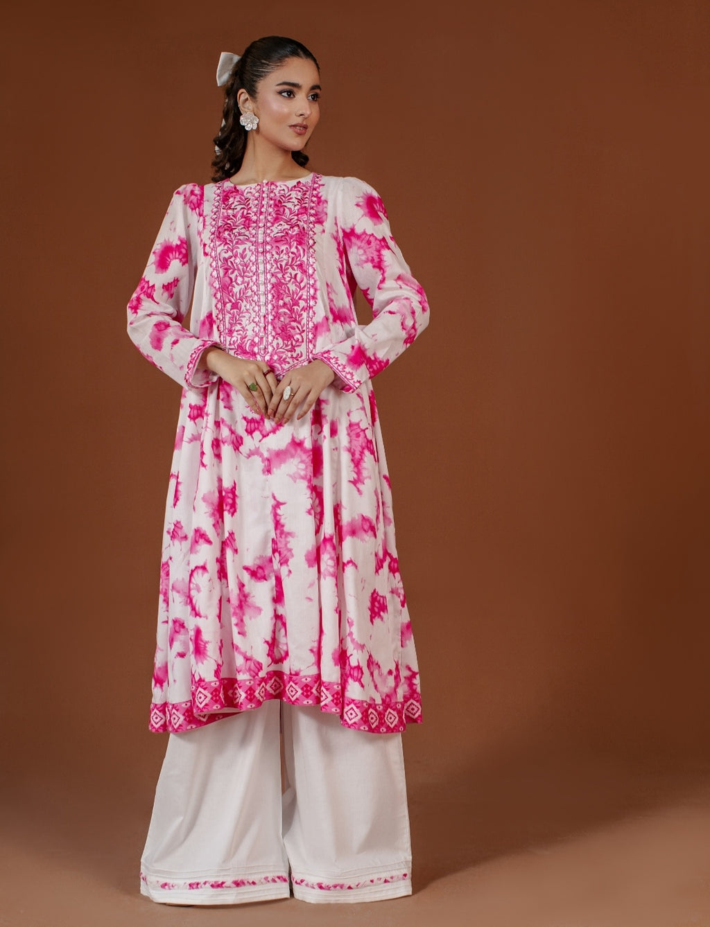 3-Piece Tie And Die Pink Printed Embroidered