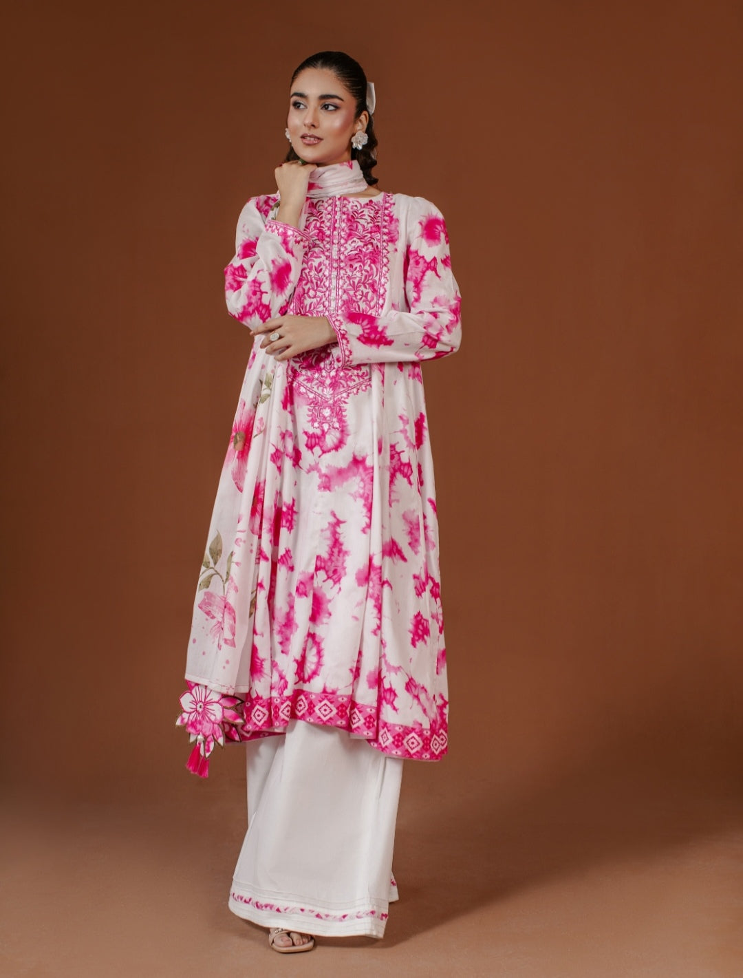 3-Piece Tie And Die Pink Printed Embroidered