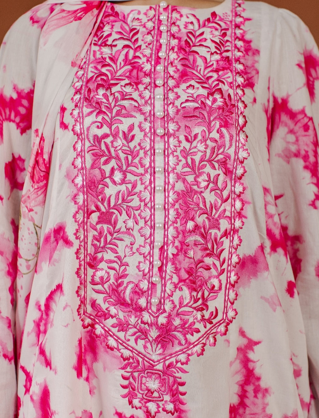 3-Piece Tie And Die Pink Printed Embroidered