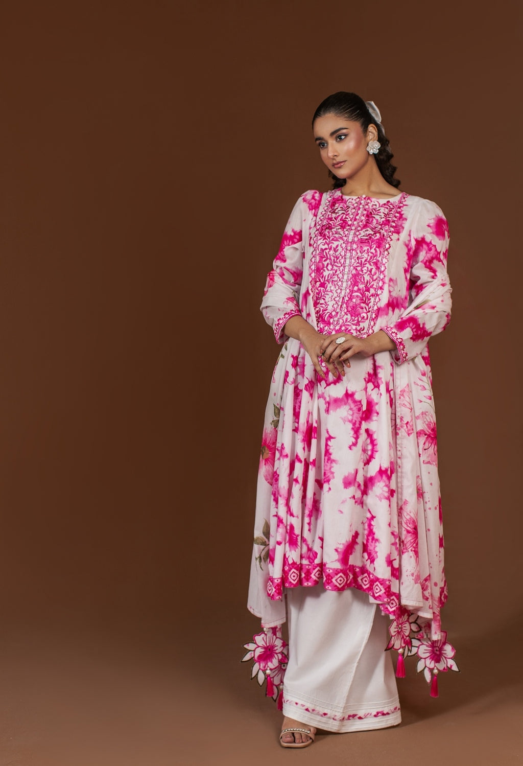 3-Piece Tie And Die Pink Printed Embroidered