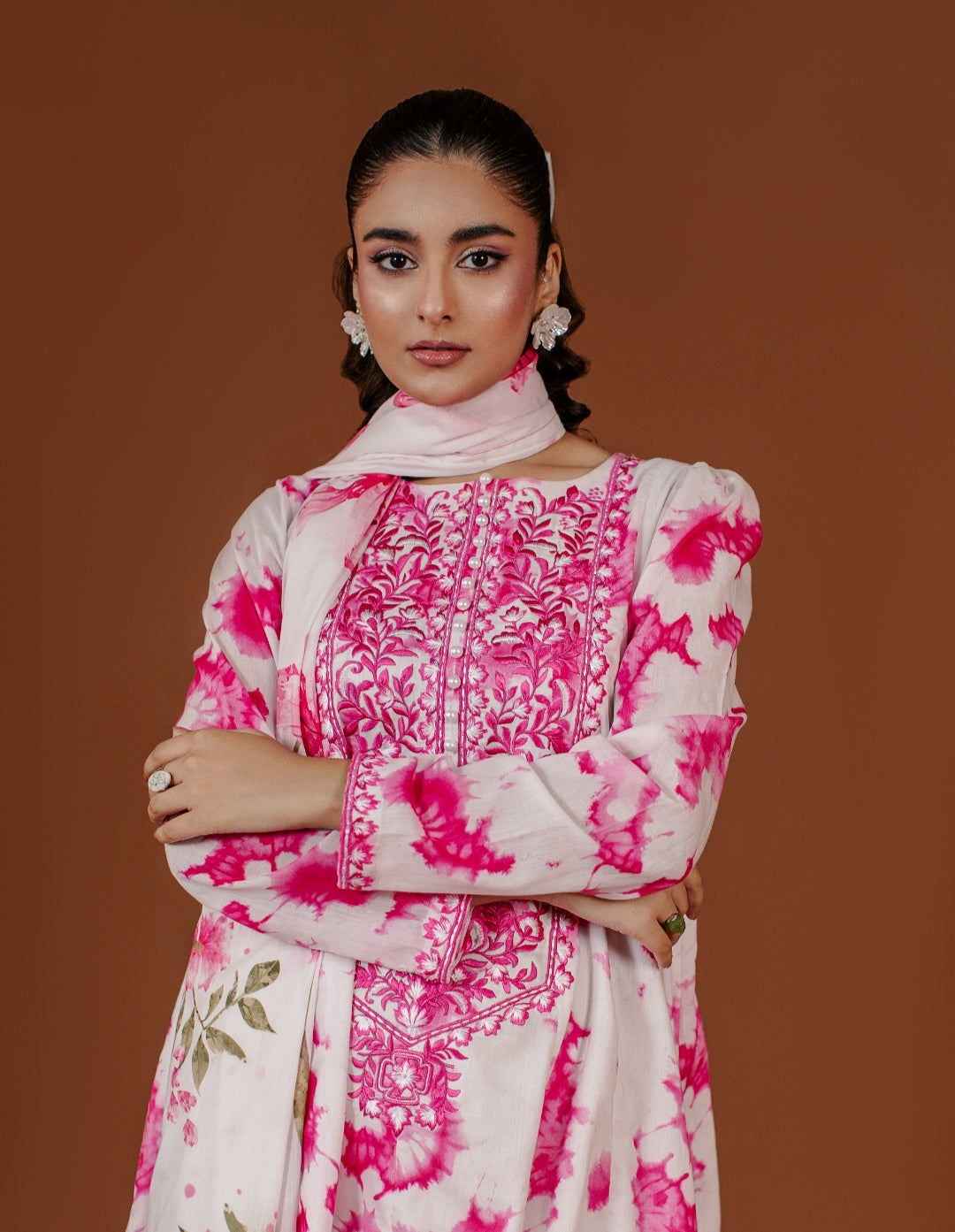 3-Piece Tie And Die Pink Printed Embroidered