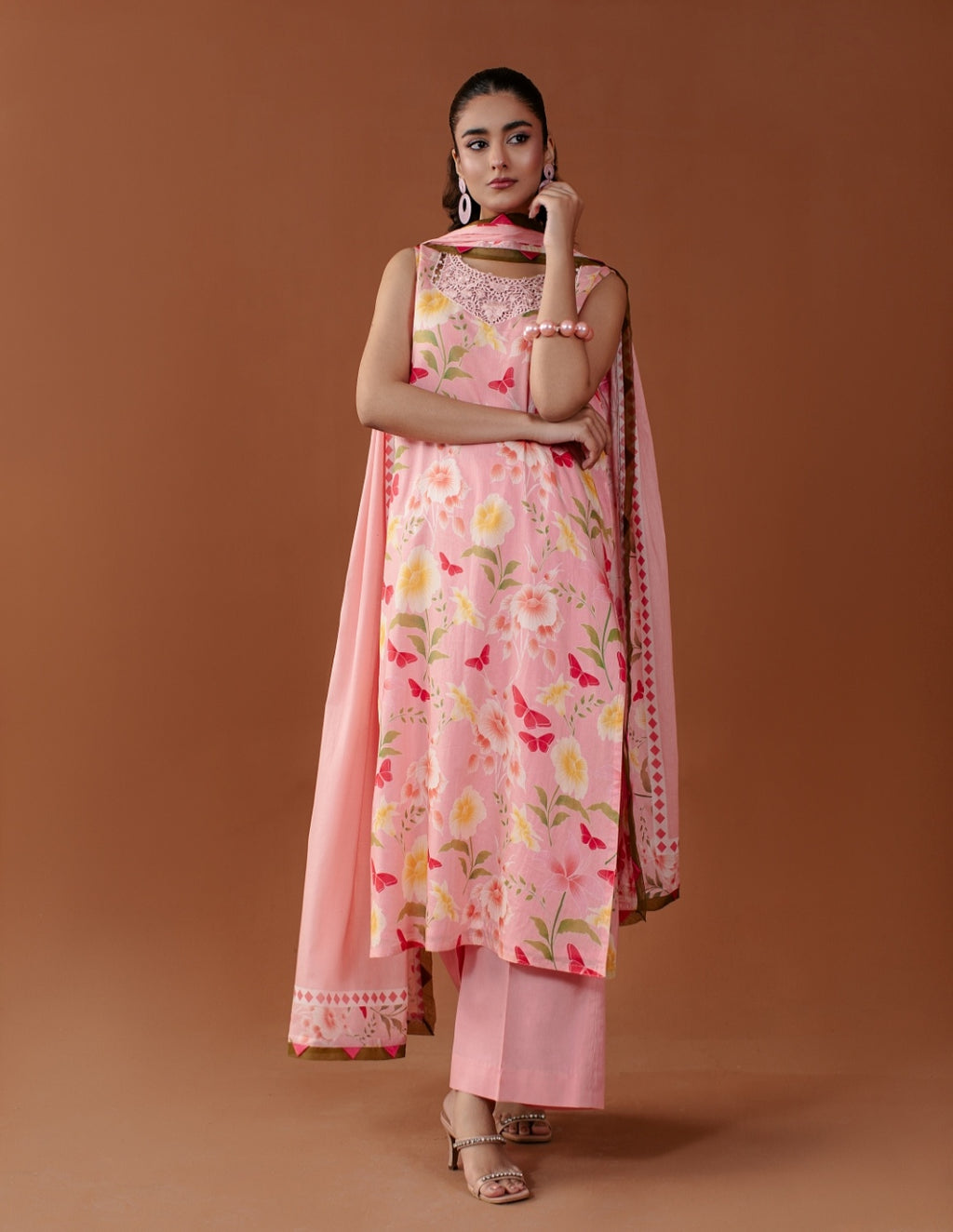 3-Piece Butterfly Printed Lawn Embroidered