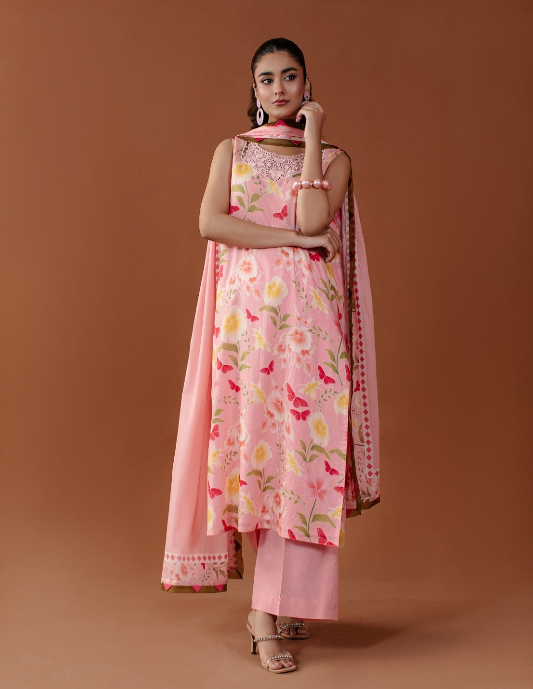 3-Piece Butterfly Printed Lawn Embroidered