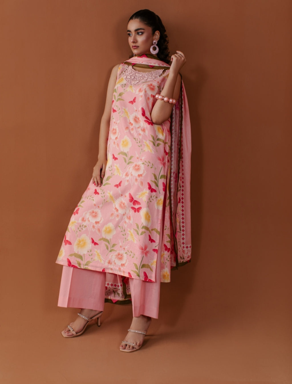 3-Piece Butterfly Printed Lawn Embroidered