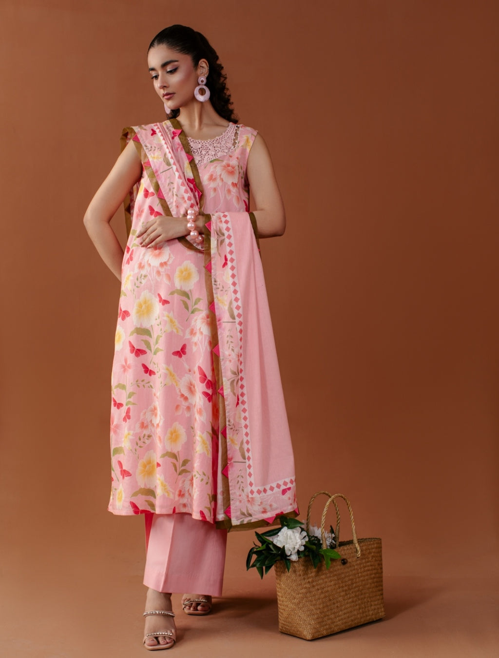 3-Piece Butterfly Printed Lawn Embroidered