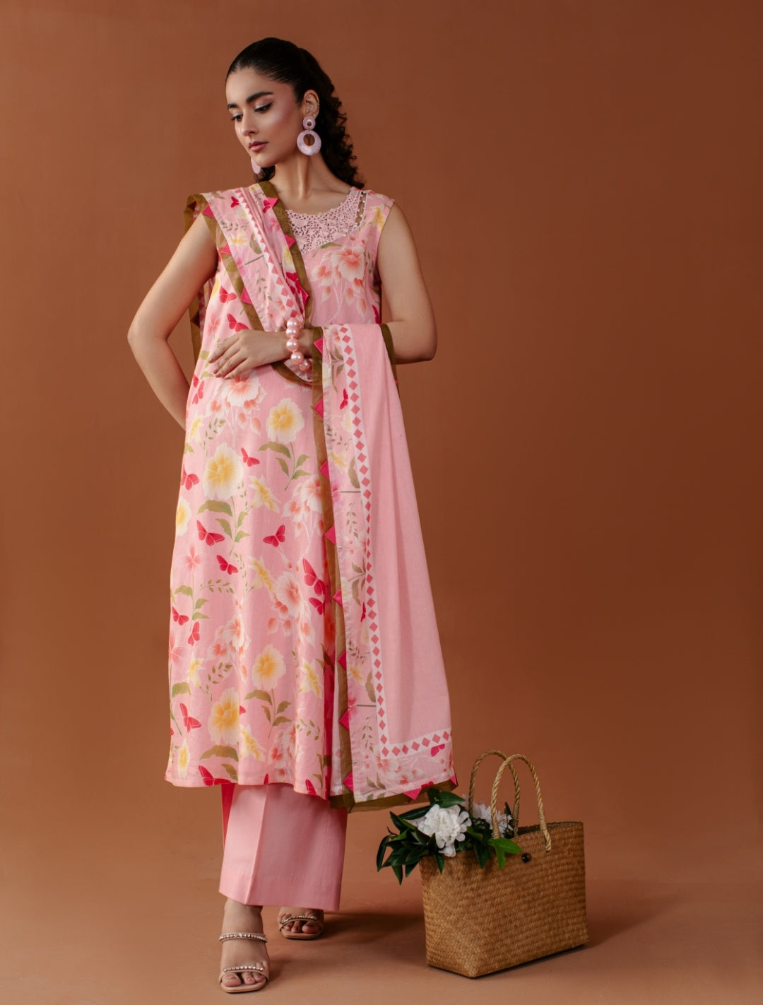 3-Piece Butterfly Printed Lawn Embroidered