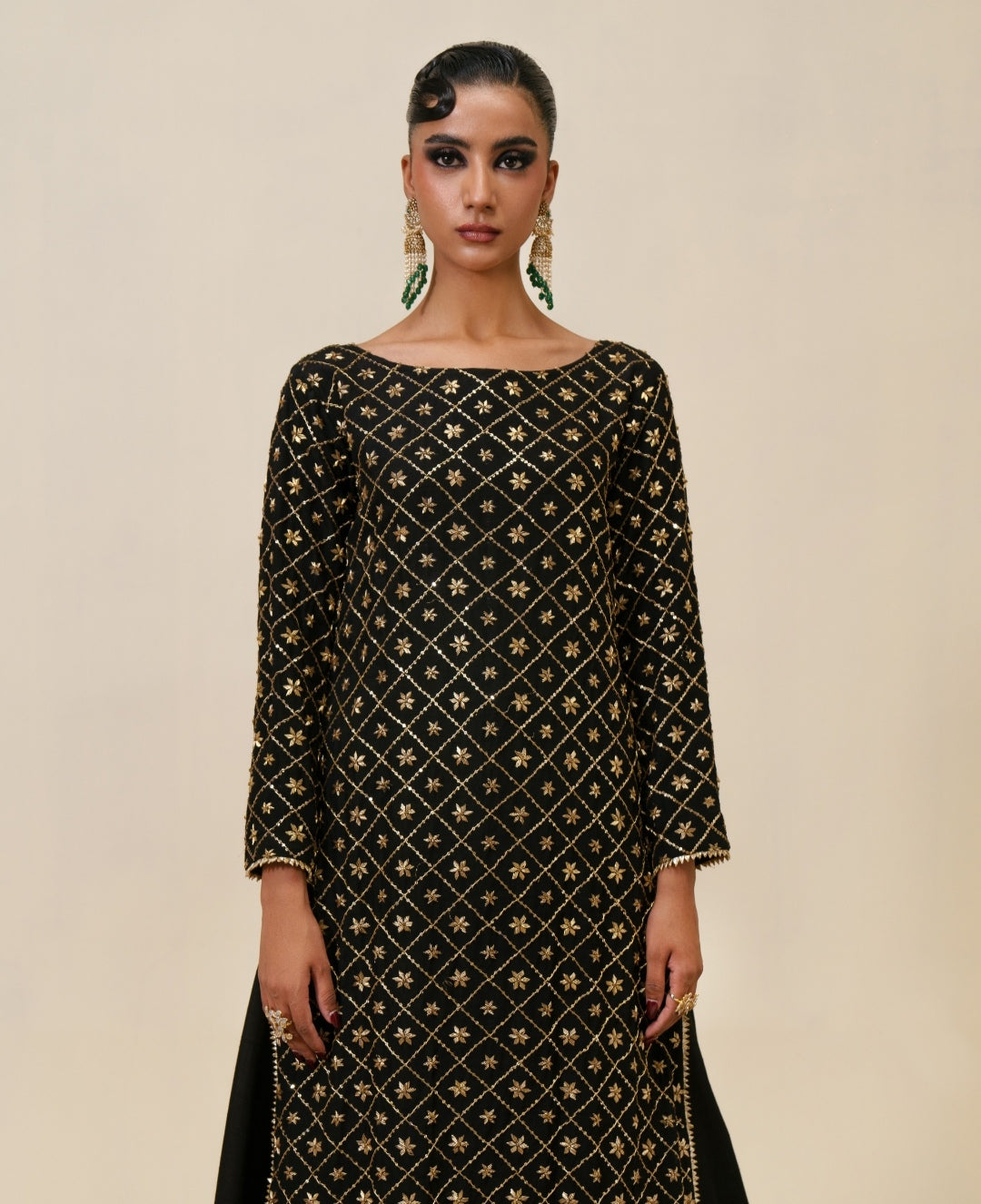 3-Piece Black Raw Silk Embroidered