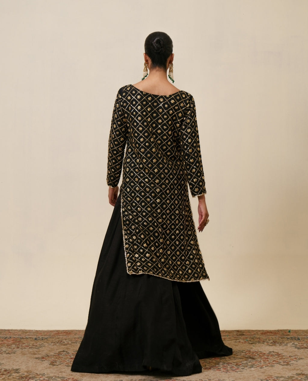 3-Piece Black Raw Silk Embroidered