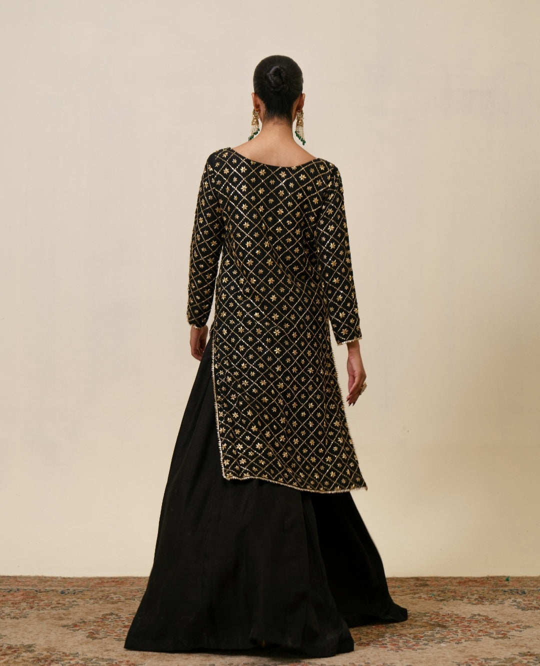 3-Piece Black Raw Silk Embroidered