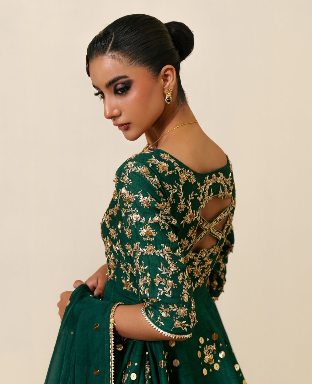 3-Piece Green Raw Silk Embroidered