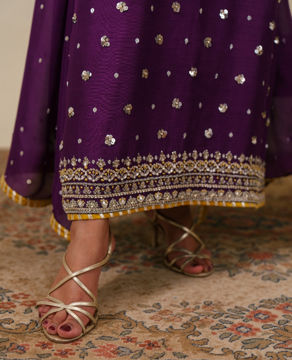 3-Piece Purple Raw Silk Embroidered