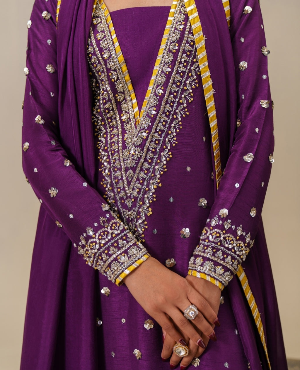 3-Piece Purple Raw Silk Embroidered