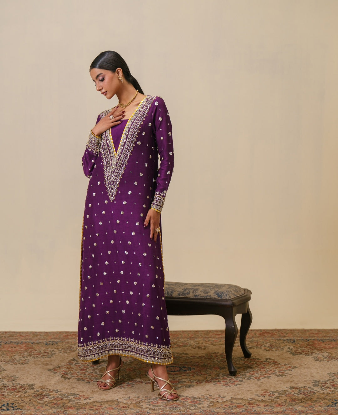3-Piece Purple Raw Silk Embroidered