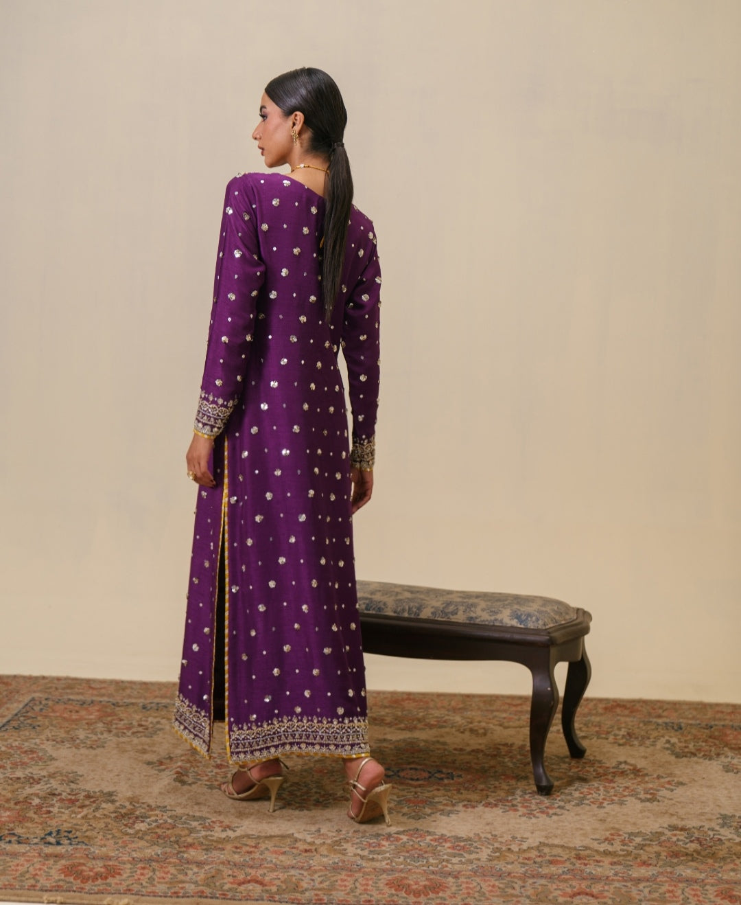 3-Piece Purple Raw Silk Embroidered
