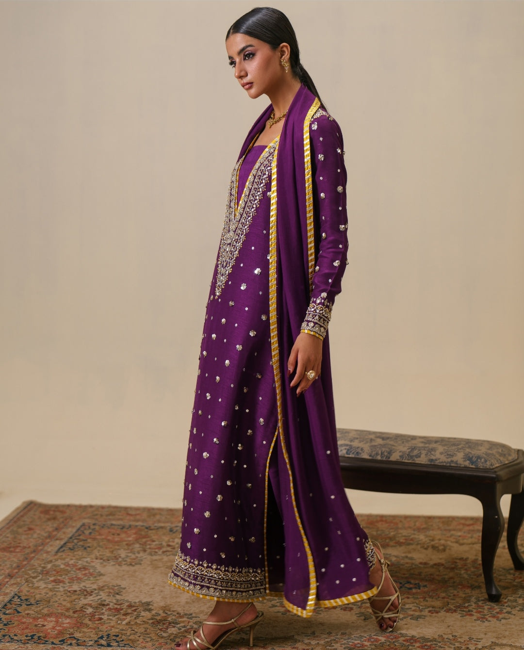 3-Piece Purple Raw Silk Embroidered