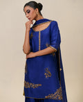 3-Piece Blue Raw Silk Embroidered