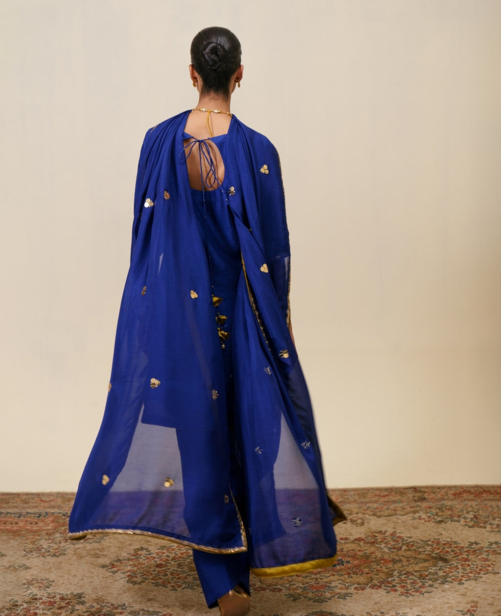 3-Piece Blue Raw Silk Embroidered