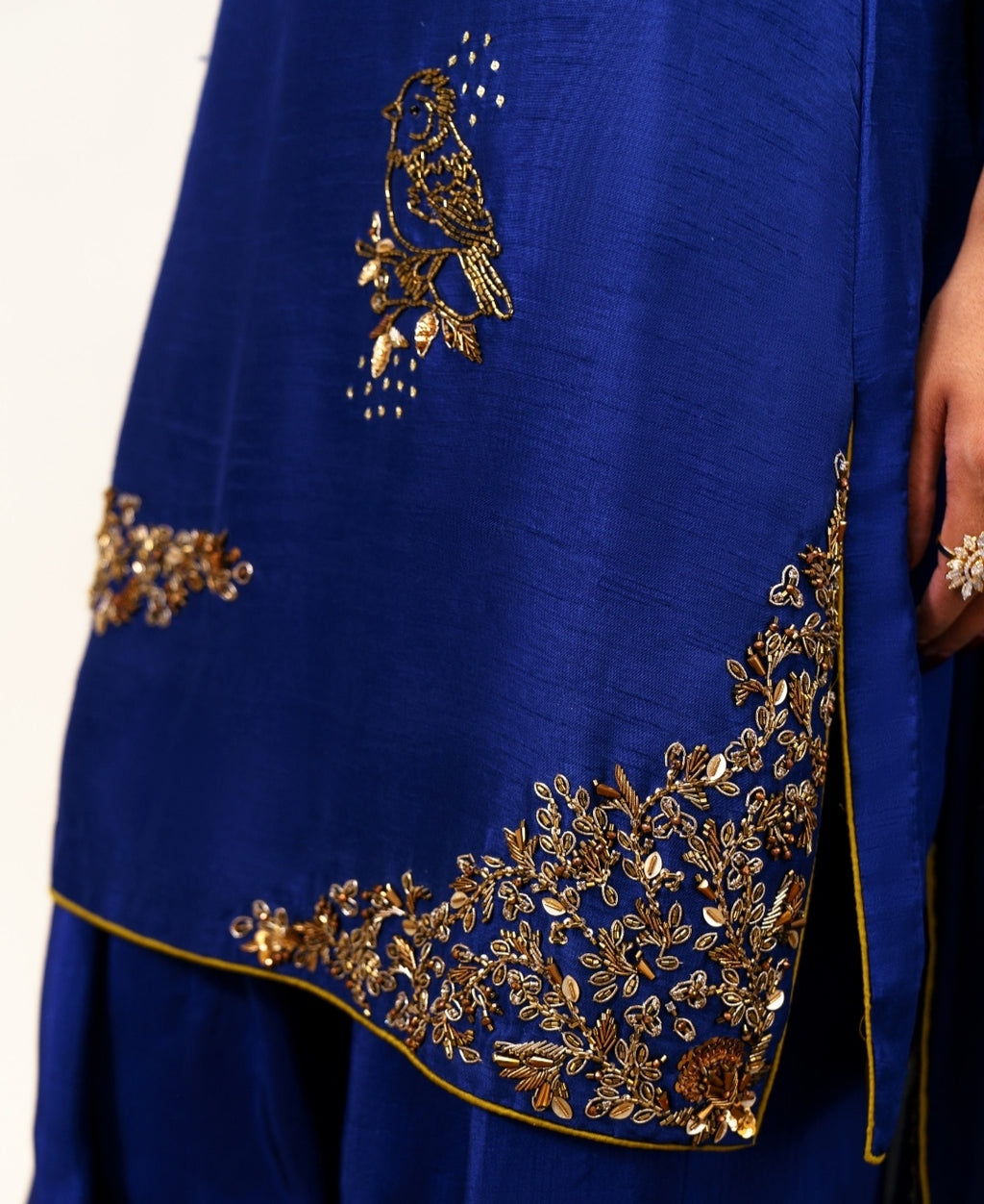 3-Piece Blue Raw Silk Embroidered