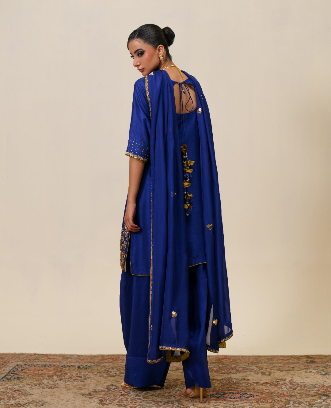 3-Piece Blue Raw Silk Embroidered