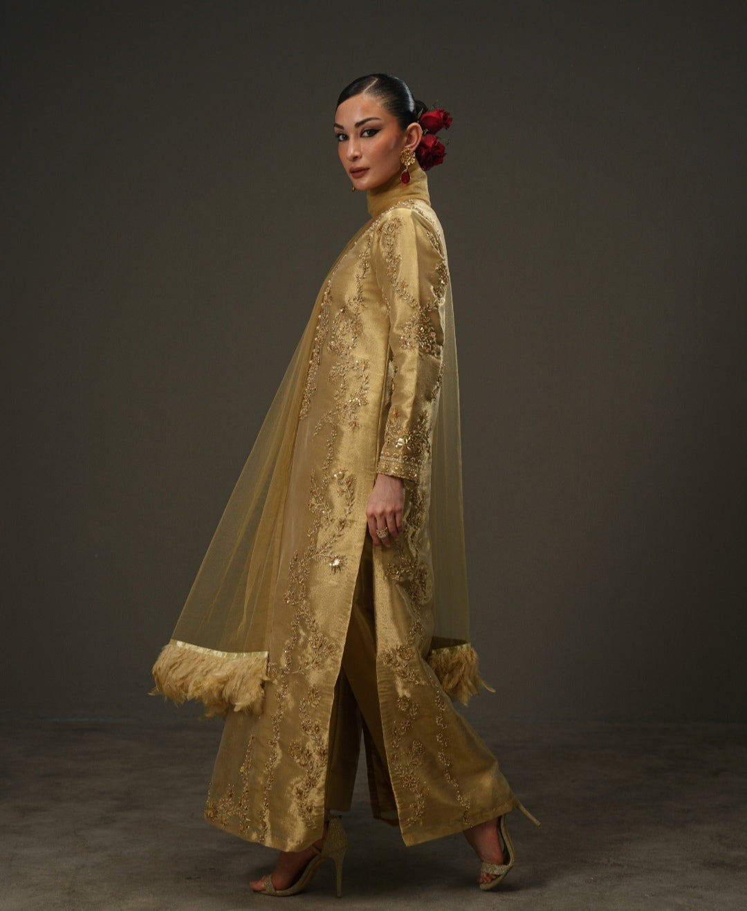 3-Piece Gold Lama Tissue Embroidered