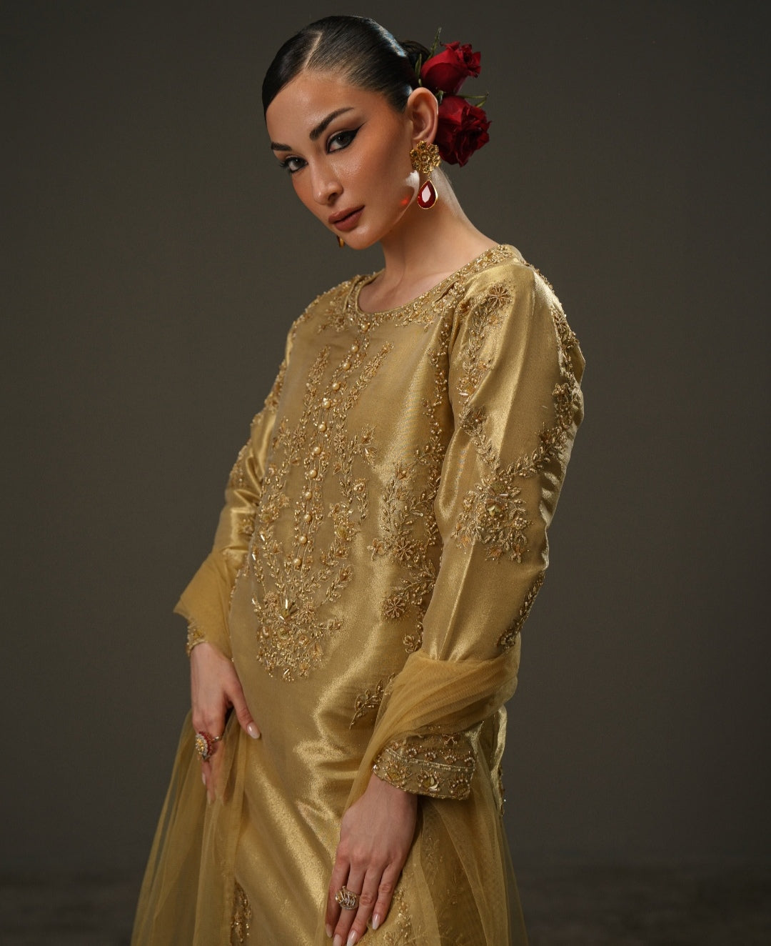 3-Piece Gold Lama Tissue Embroidered