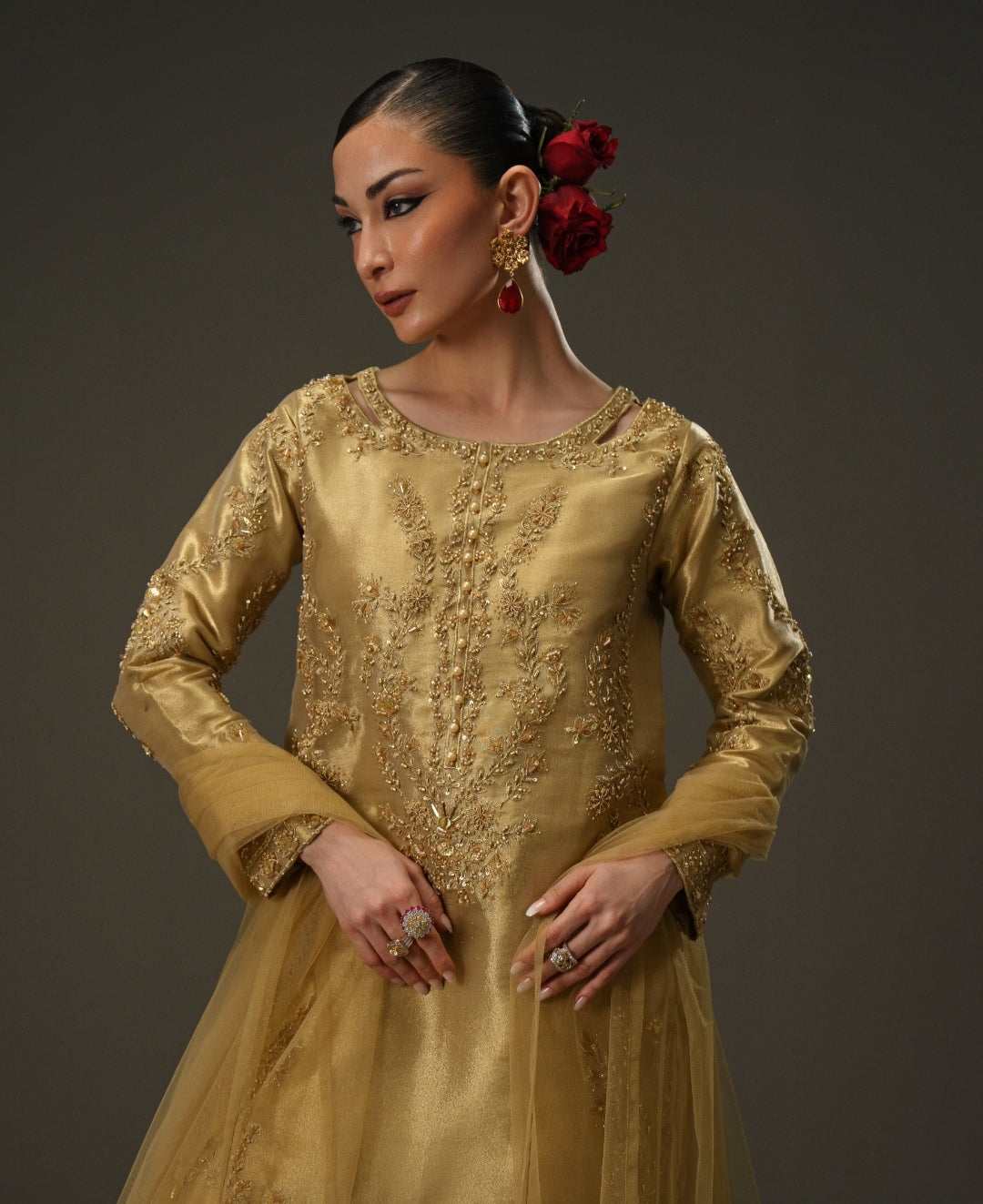 3-Piece Gold Lama Tissue Embroidered