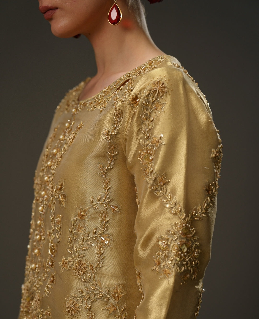 3-Piece Gold Lama Tissue Embroidered