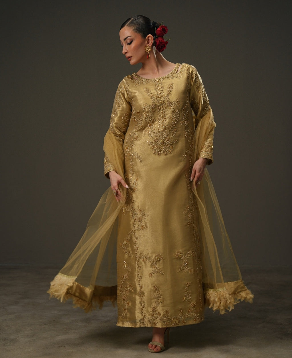 3-Piece Gold Lama Tissue Embroidered