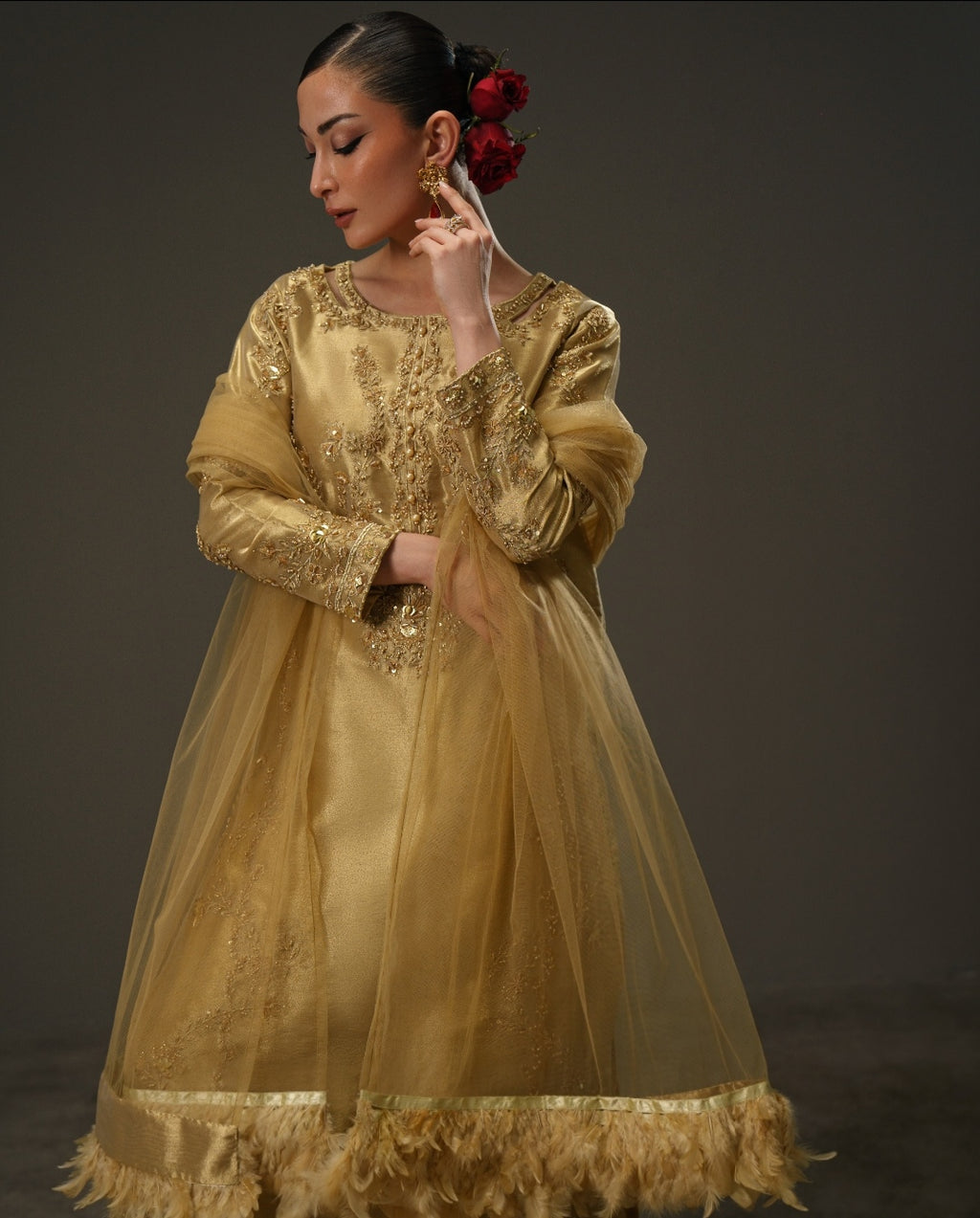3-Piece Gold Lama Tissue Embroidered