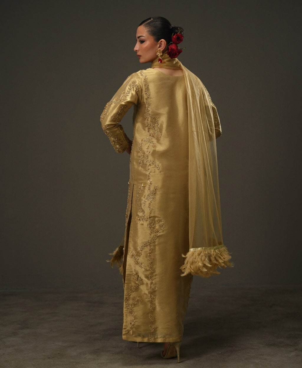 3-Piece Gold Lama Tissue Embroidered