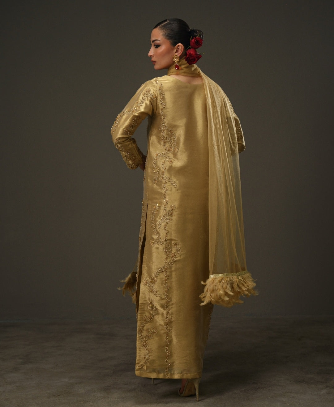 3-Piece Gold Lama Tissue Embroidered