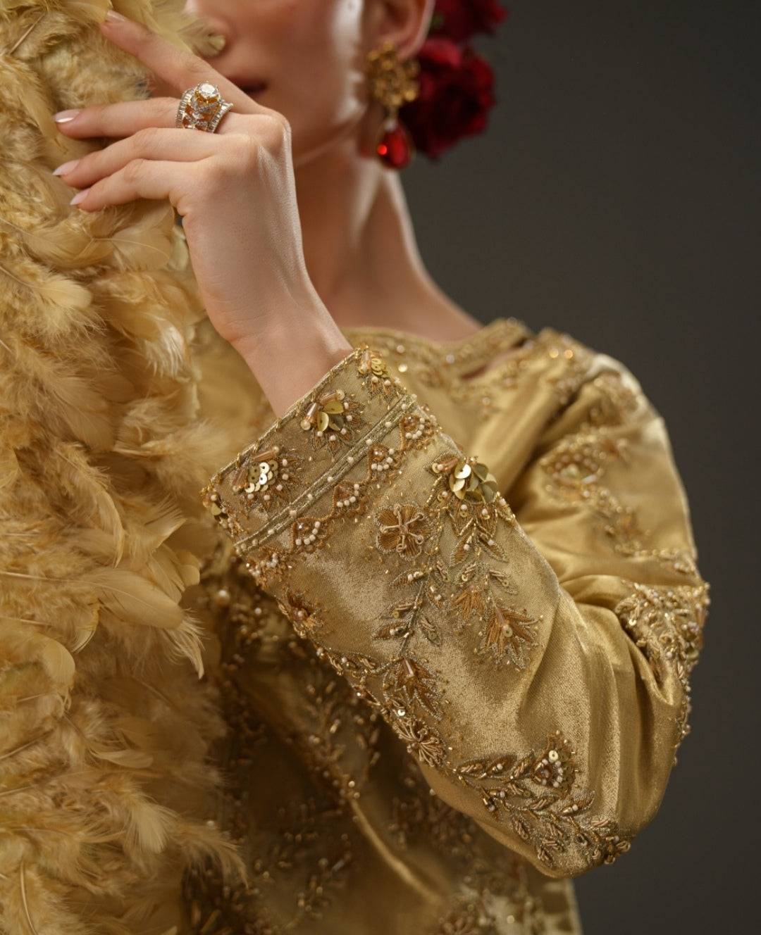 3-Piece Gold Lama Tissue Embroidered