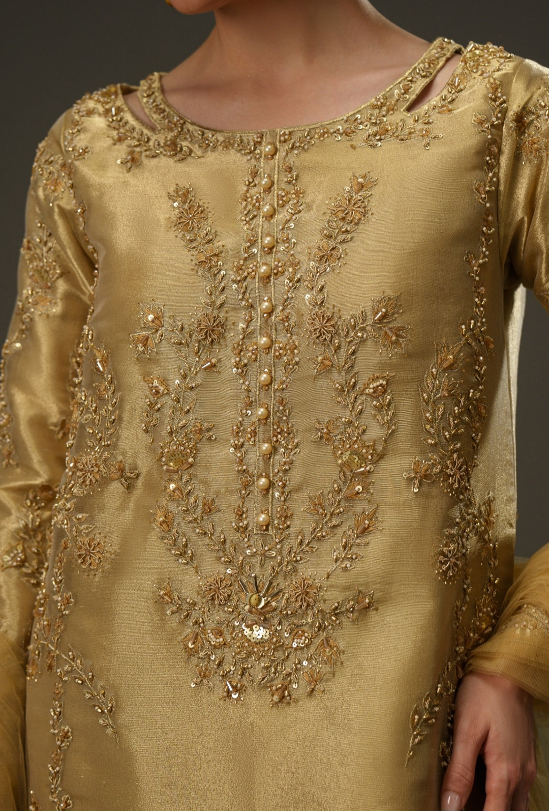 3-Piece Gold Lama Tissue Embroidered