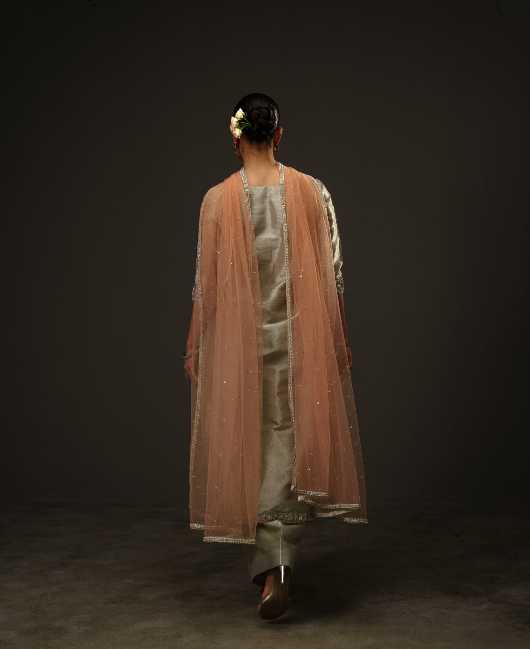 3-Piece Silver and Pink Lama Tissue Embroidered