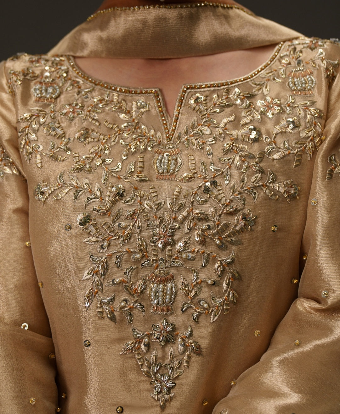 3-Piece Rose Gold Lama Tissue Embroidered