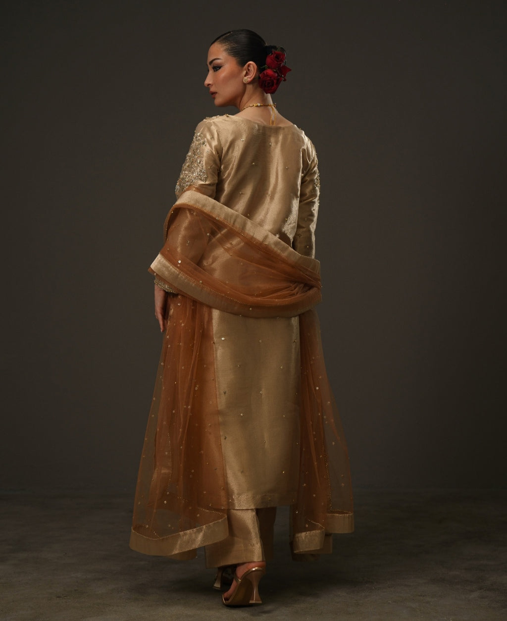 3-Piece Rose Gold Lama Tissue Embroidered