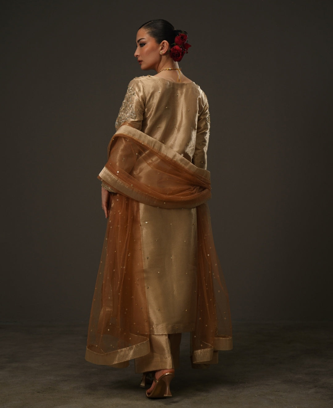 3-Piece Rose Gold Lama Tissue Embroidered