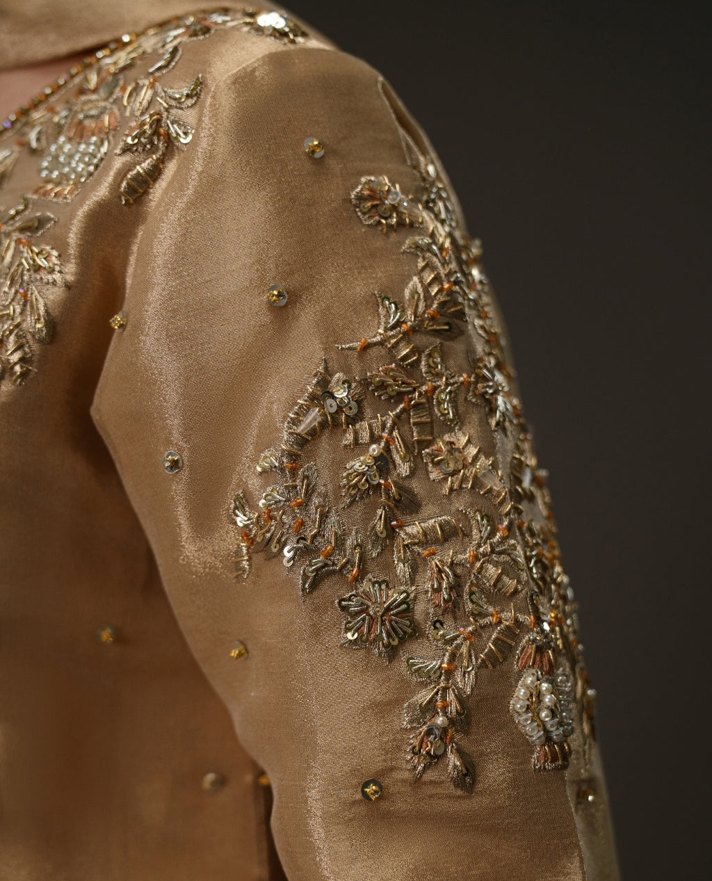 3-Piece Rose Gold Lama Tissue Embroidered