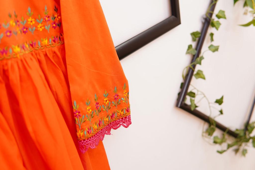 2-Piece Orange lawn long frock TAN-0888