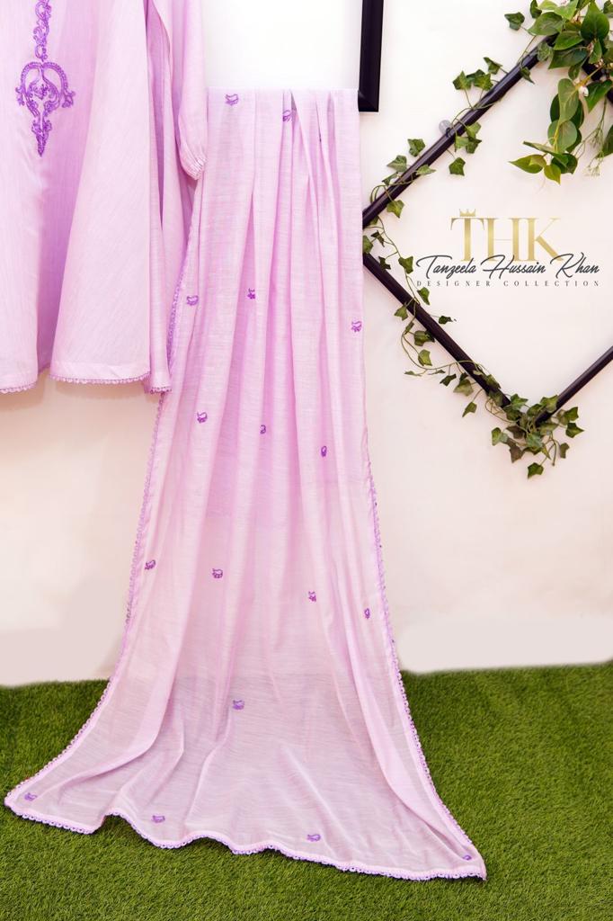 3-Piece Lilac Cotton Paper Frock TAN-0759