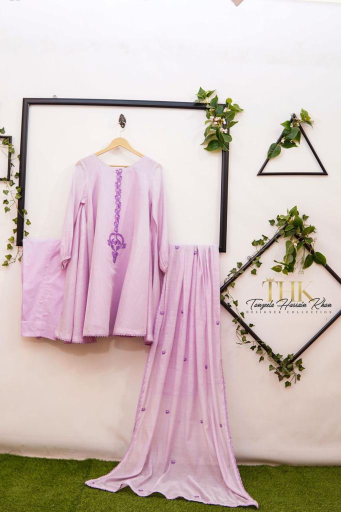 3-Piece Lilac Cotton Paper Frock TAN-0759