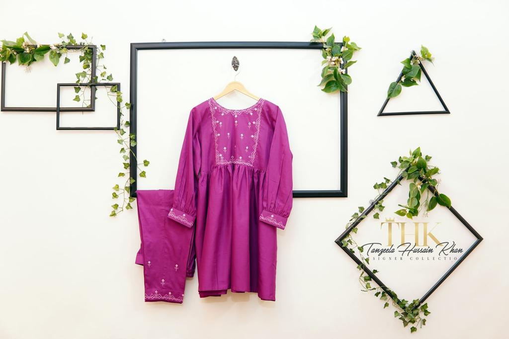 2-Piece Purple Lawn Short Frock TAN-0889