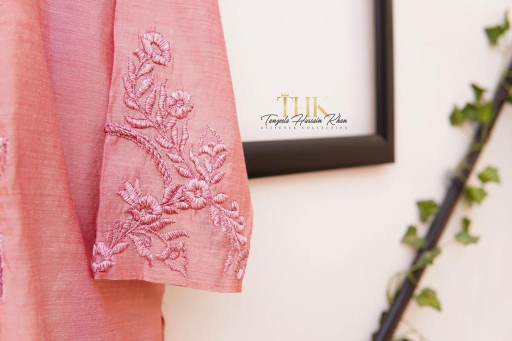 2-Piece Pink Embroidered Shirt TAN-0532
