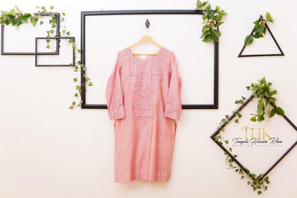 2-Piece Pink Embroidered Shirt TAN-0532