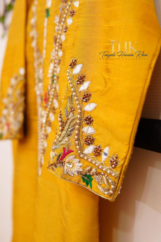 2-Piece Yellow Embroidered Suit TAN-0630