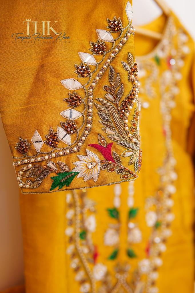 2-Piece Yellow Embroidered Suit TAN-0630