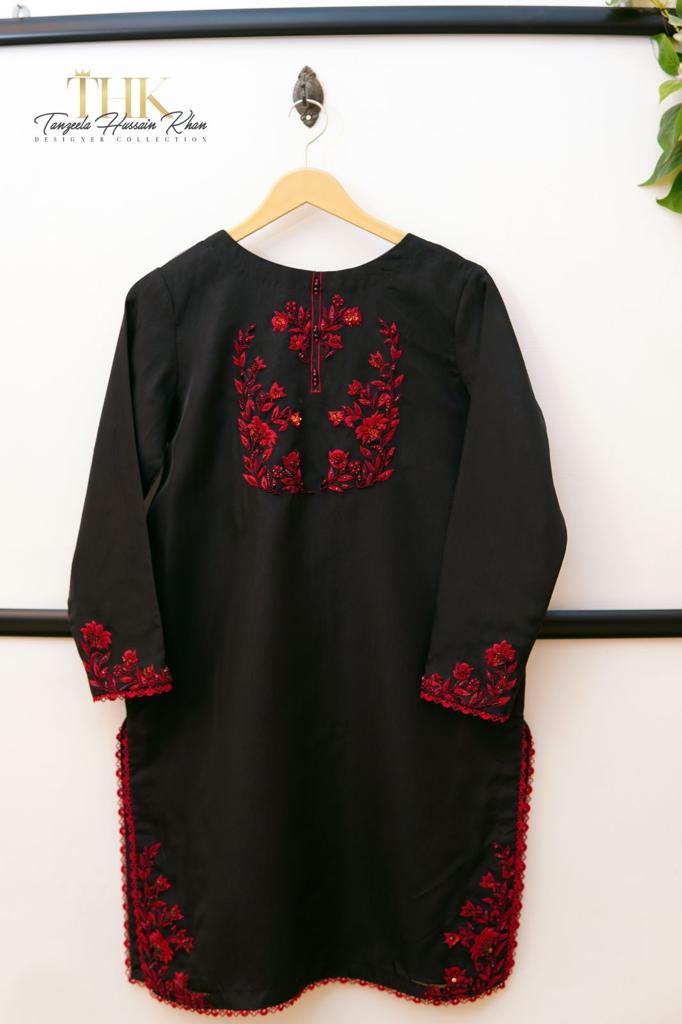 2-Piece Black & Red Organza Suit TAN-0893