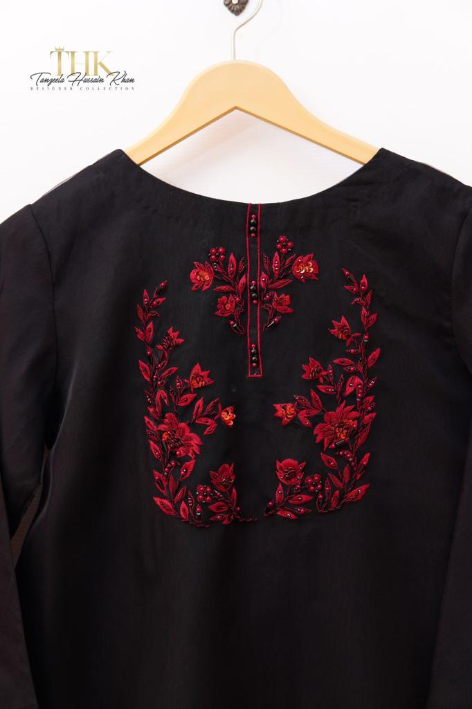 2-Piece Black & Red Organza Suit TAN-0893